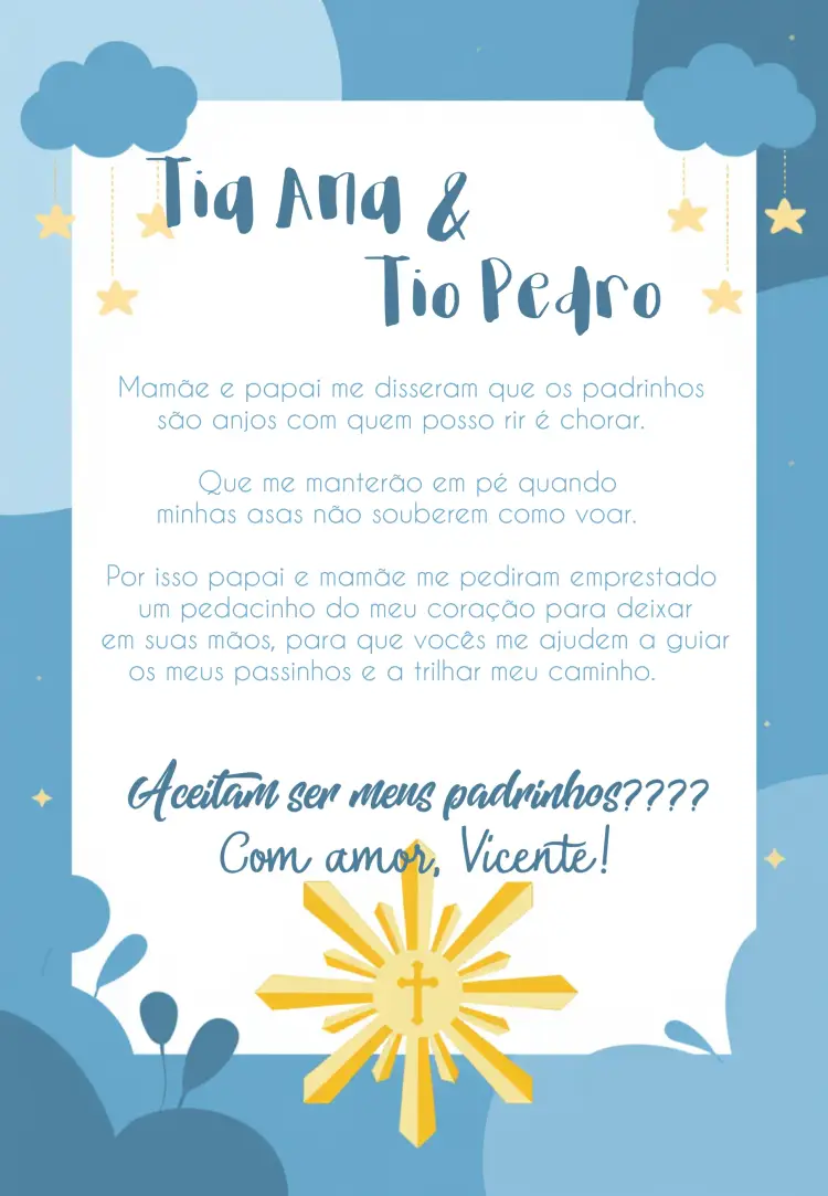 Convite Padrinhos De Batizado Madrinhas
