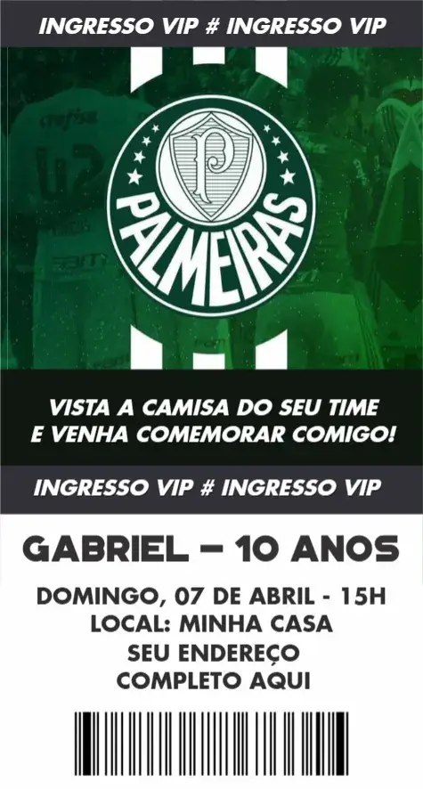 Convite Palmeiras ingresso