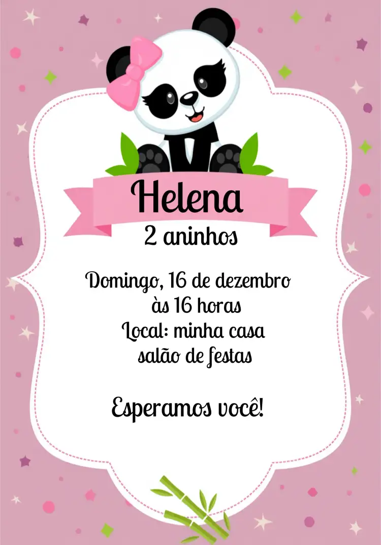 Convite Pandinha Branco – tema Mais pesquisados colorido, fofo, natureza, infantil, tropical