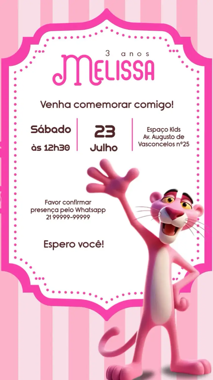 Convite Pantera Cor De Rosa Pink