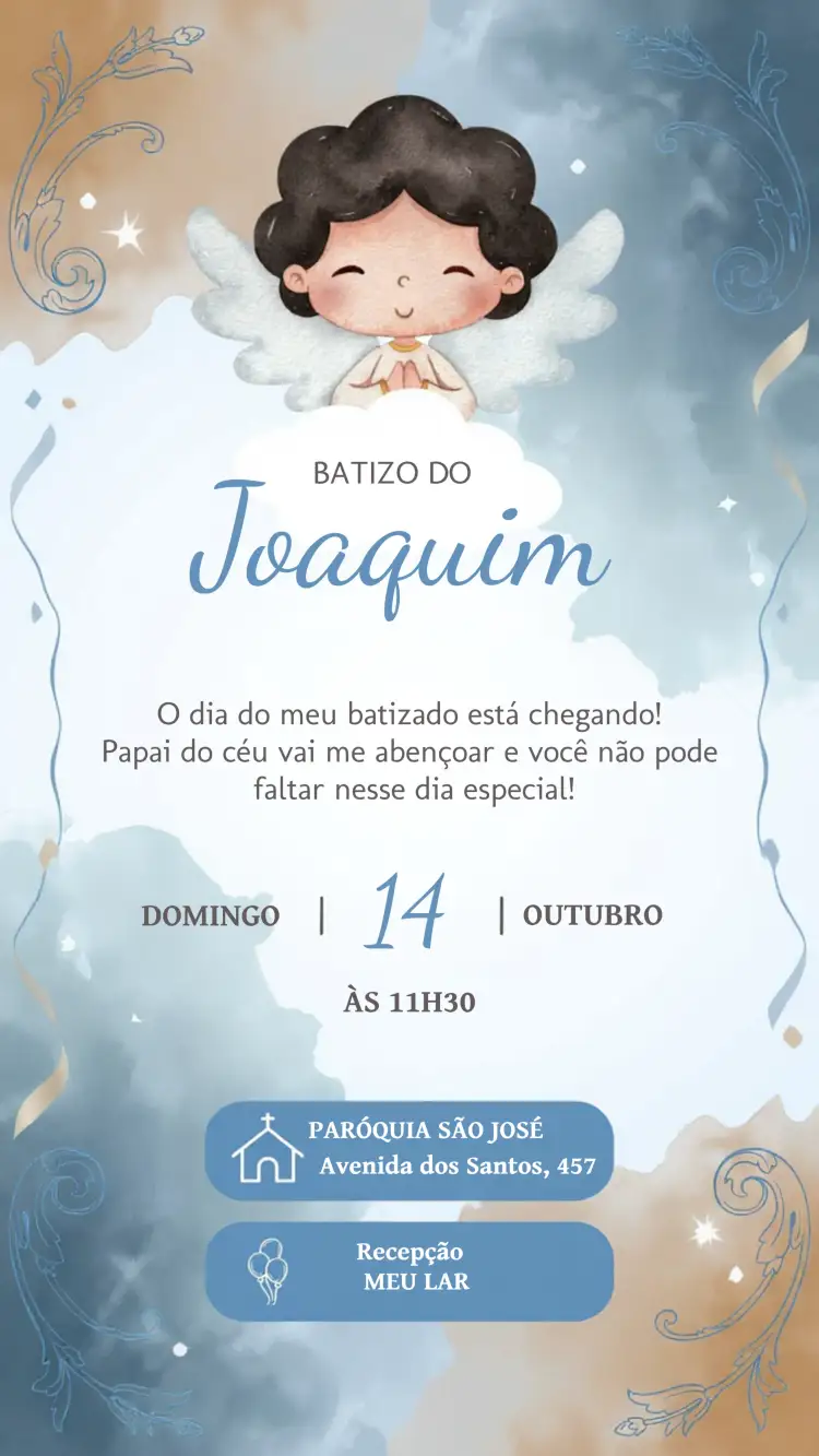 Convite Para Batizado Menino Claro – tema Batizado azul claro, minimalista, moderno, delicado, infantil