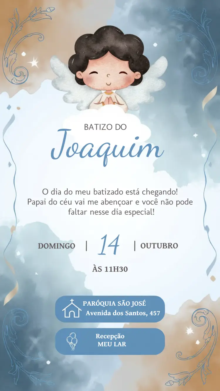 Convite Para Batizado Menino Claro editável e personalizável