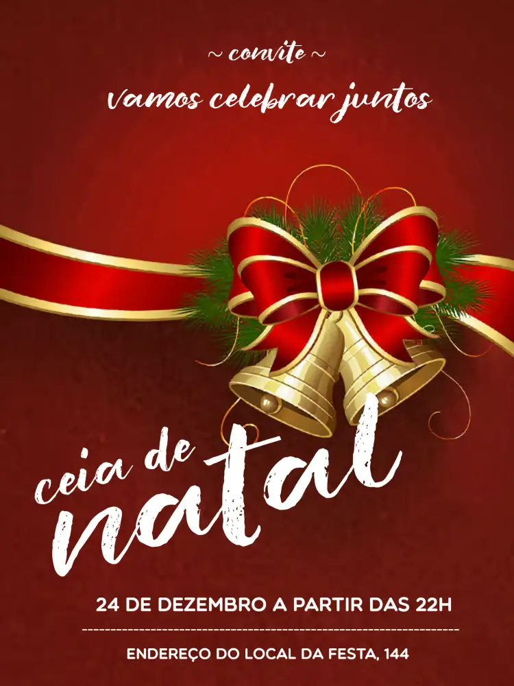Convite Para Ceia De Natal Dourado – tema Datas Comemorativas dourado, vermelho, elegante, festivo, moderno