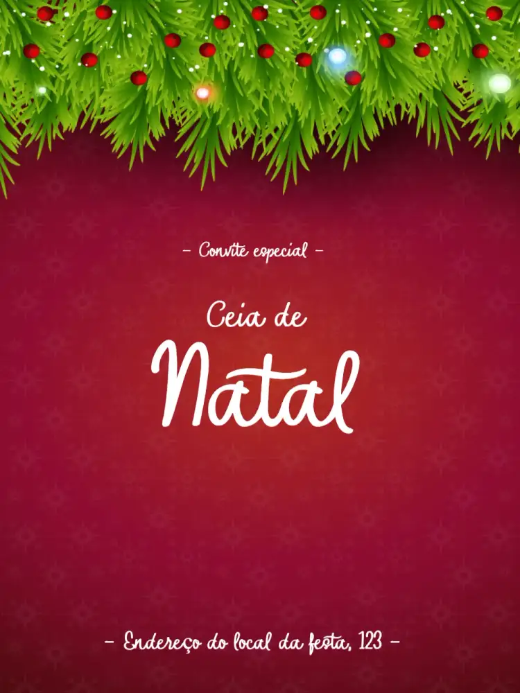 Convite Para Ceia De Natal Família – tema Datas Comemorativas vermelho e verde, dourado, ilustrações natalinas, estilo moderno, temática rústica, elementos gráficos de inverno