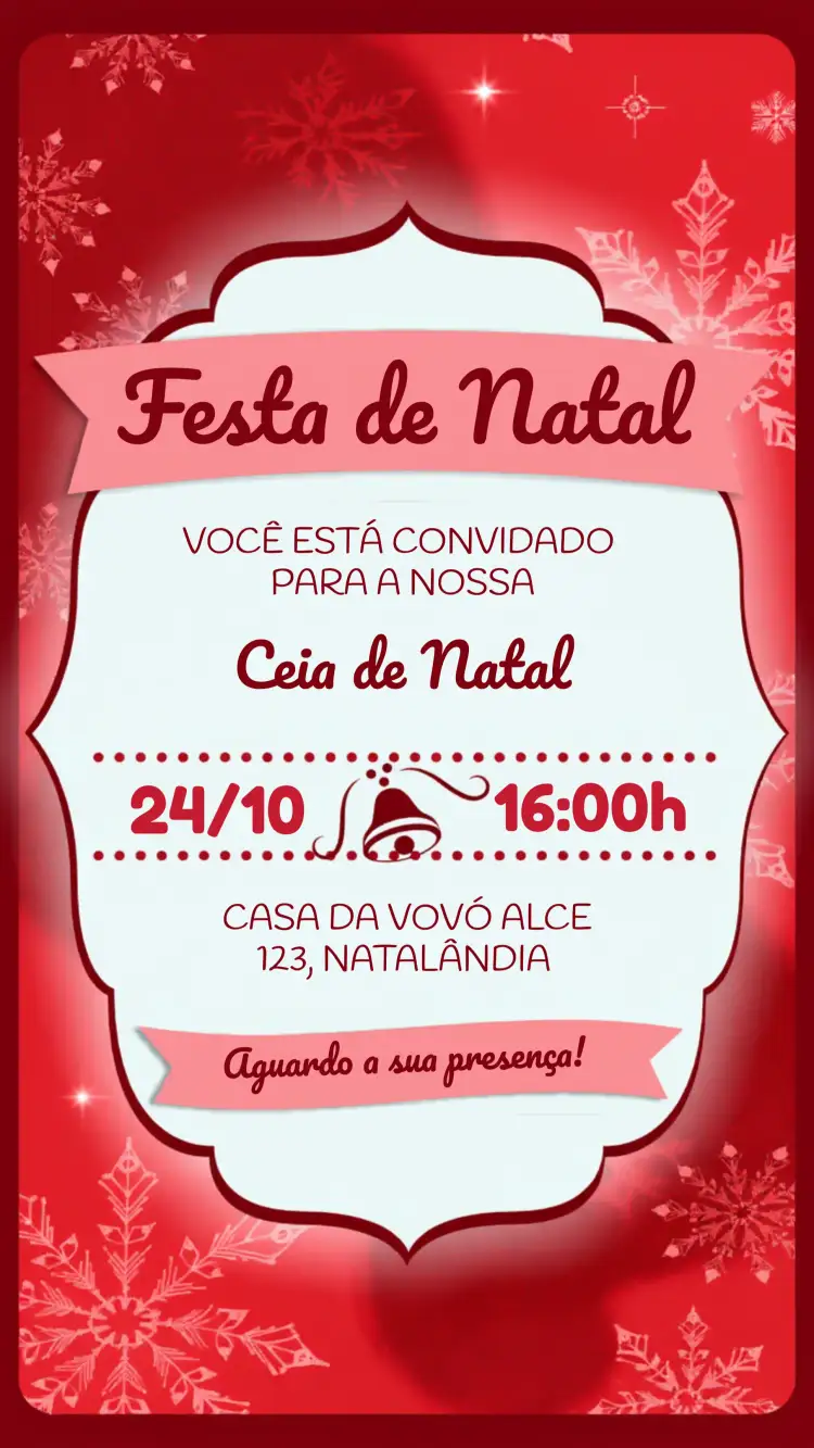 Convite Para Ceia De Natal Festa – tema Datas Comemorativas vermelho, natalino, festivo, clássico, ilustrações de natal, elementos natalinos