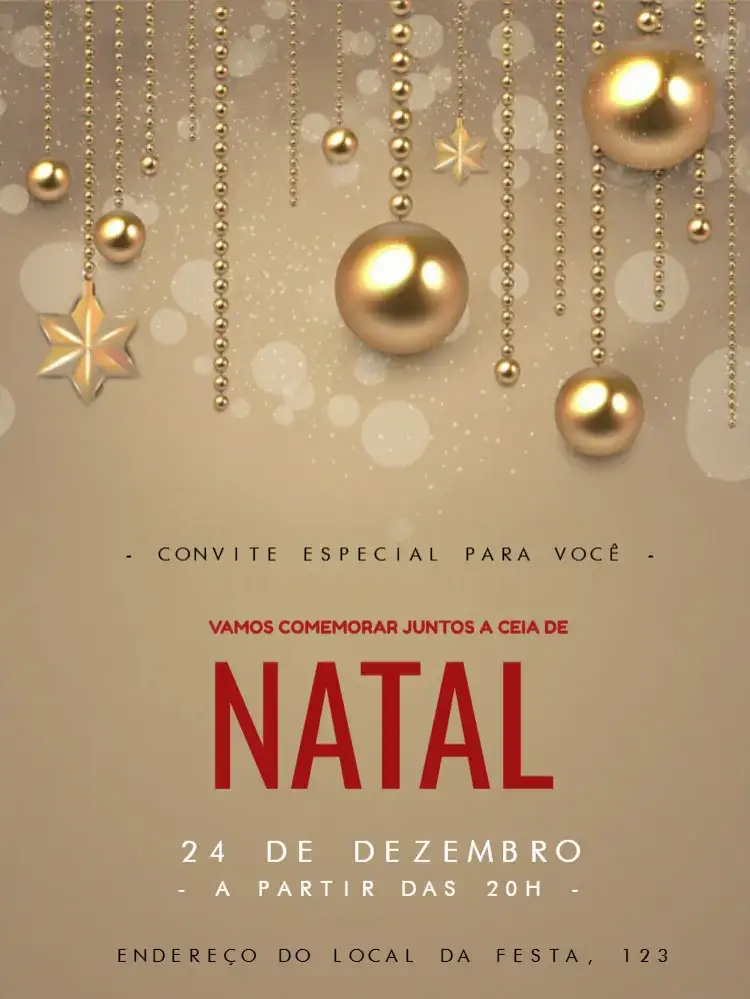 Convite Para Ceia De Natal Noel – tema Datas Comemorativas dourado, elegante, festivo, clássico, natalino, moderno