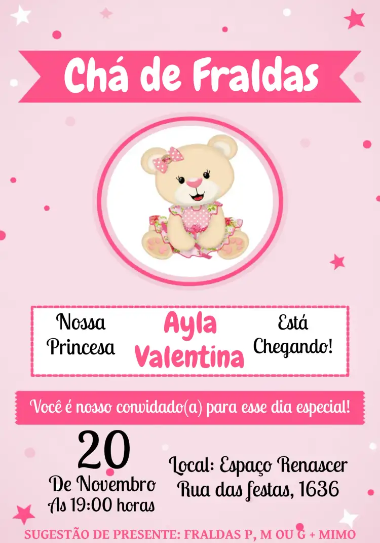 Para Chá De Fraldas Ursinha Princesa Bebê
