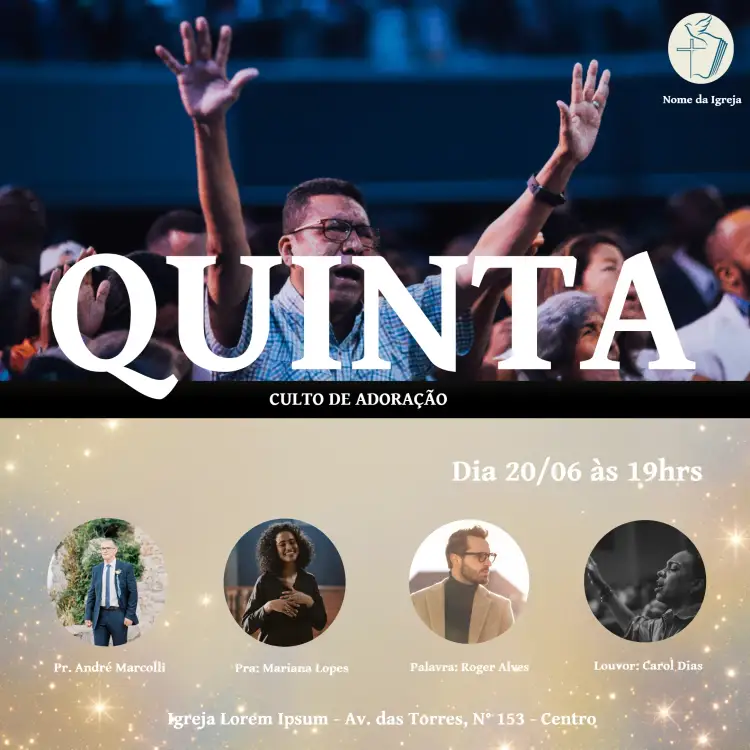 Convite Para Culto De Adoração Igreja Cristo – tema Batizado moderno, minimalista, floral, tranquilo, ilustrações religiosas, elegante