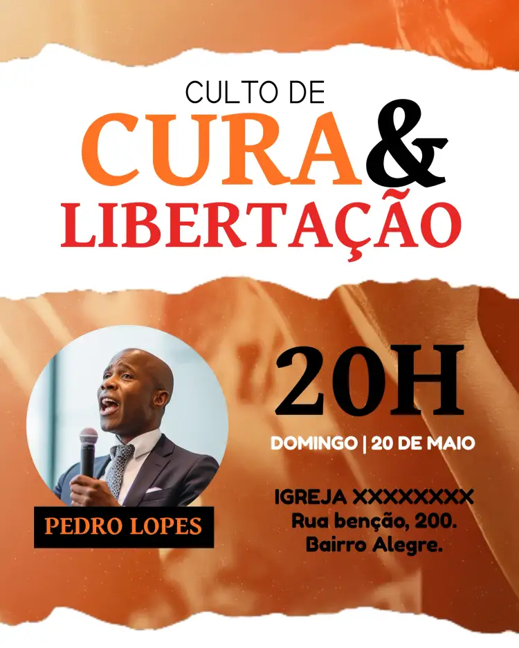Convite Para Culto De Libertação Igreja Com Foto Arte – tema Batizado moderno, gospel, suave, minimalista, espiritual, colorido