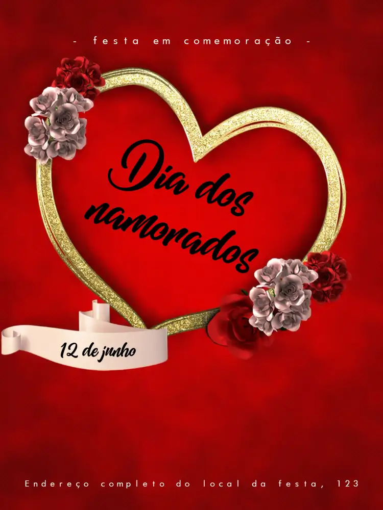Convite Para Festa De Dia Dos Namorados Vermelhas – tema Datas Comemorativas romântico, elegante, moderno, floral, minimalista, clássico