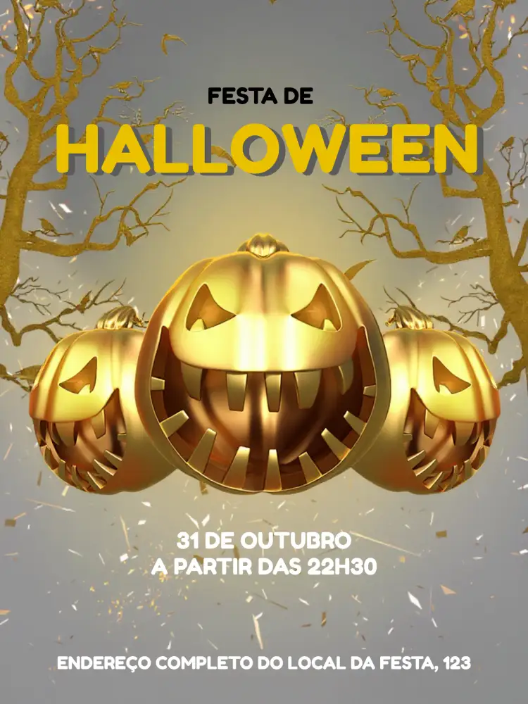 Convite Para Festa De Halloween Abóbira – tema Datas Comemorativas dourado, preto, temático, moderno, festivo