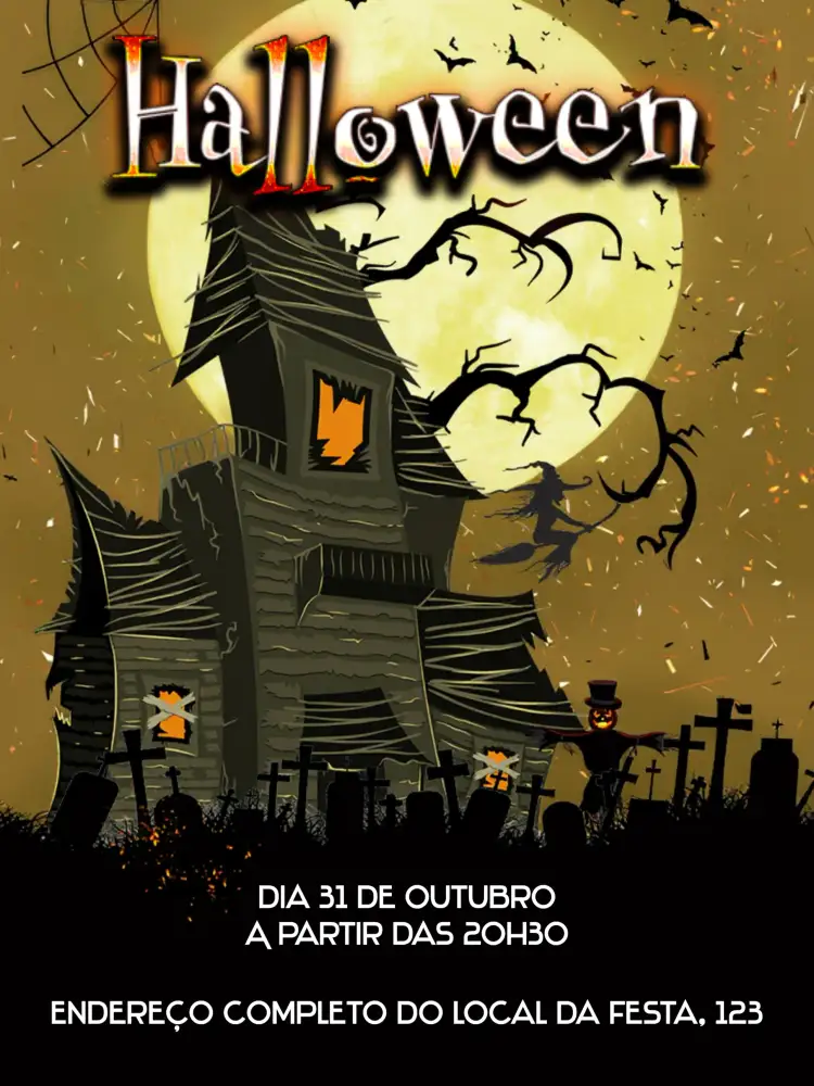 Convite Para Festa De Halloween Assombrada – tema Datas Comemorativas sombrio, misterioso, vintage, fantasia, colorido, divertido