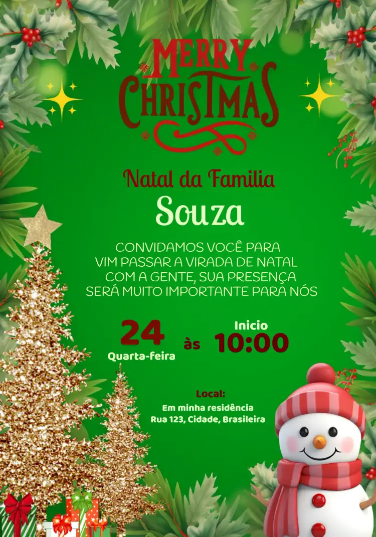 Convite Para Festa De Natal Decorativas – tema Datas Comemorativas verde, festivo, natalino, decorativo, alegre, inspirador