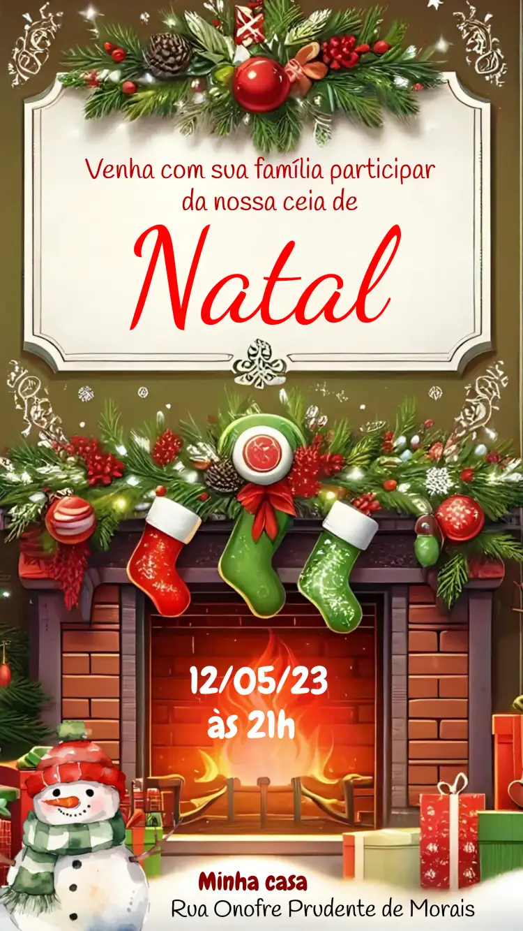 Convite Para Festa De Natal Lareira – tema Datas Comemorativas clássico, natalino, quente, festivo, aconchegante, colorido