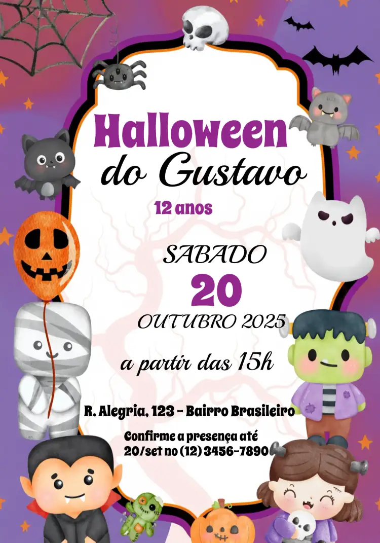 Convite Para Festa Halloween Bruxas – tema Datas Comemorativas colorido, mágico, temático, divertido, bruxas, abóboras