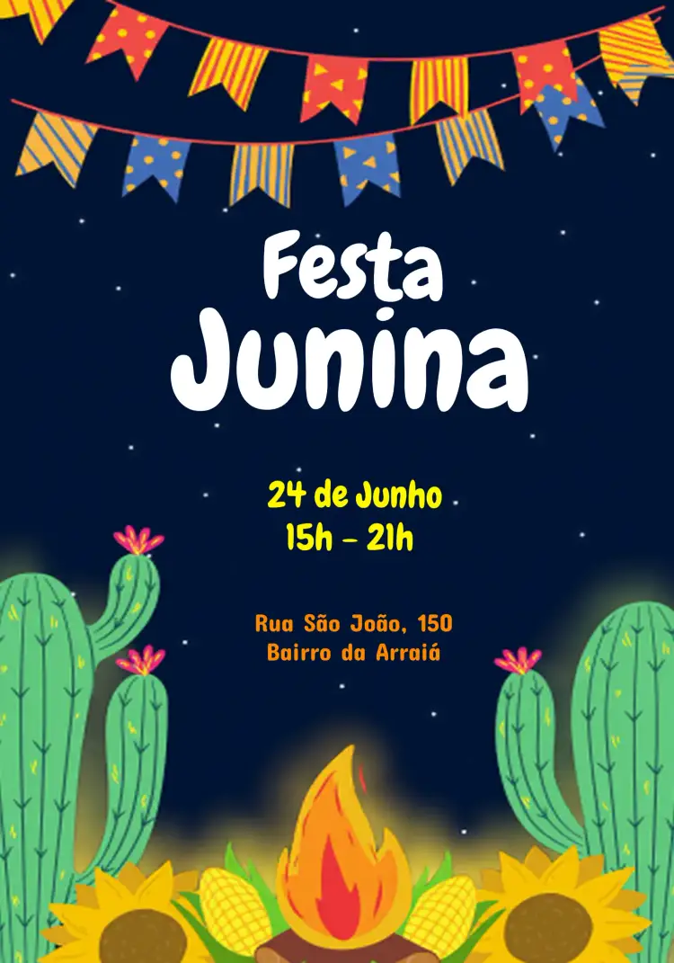Convite Para Festa Junina Junho – tema Datas Comemorativas colorido, rústico, tradicional, vintage, festivo