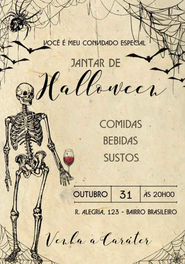 Convite Para Jantar Halloween Skull Vintage Das