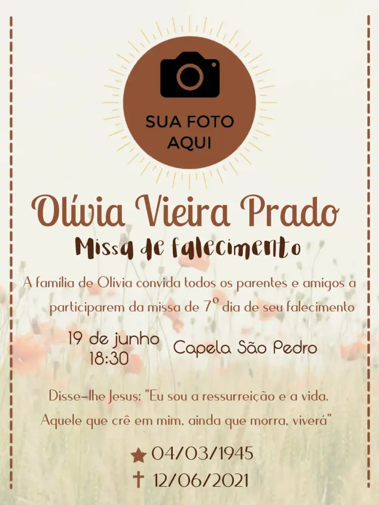 Para Missa De Falecimento Com Foto Cinza