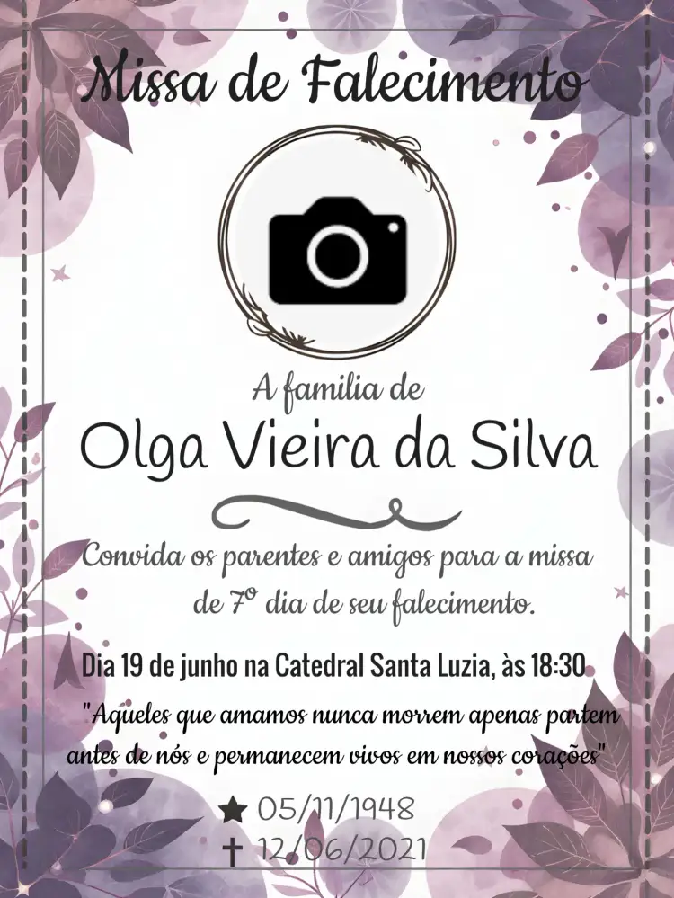 Convite Para Missa De Falecimento Com Foto Dia – tema Datas Comemorativas cinza, preto, minimalista, clássico, elegante, sutil