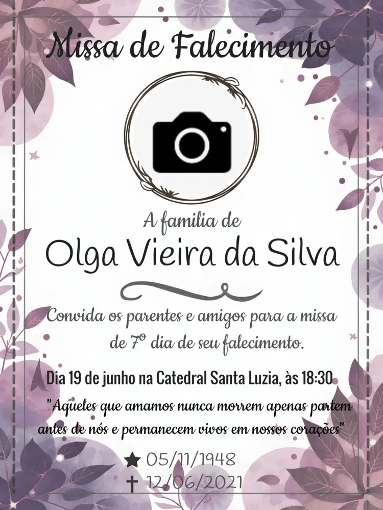 Convite Para Missa De Falecimento Com Foto Dia