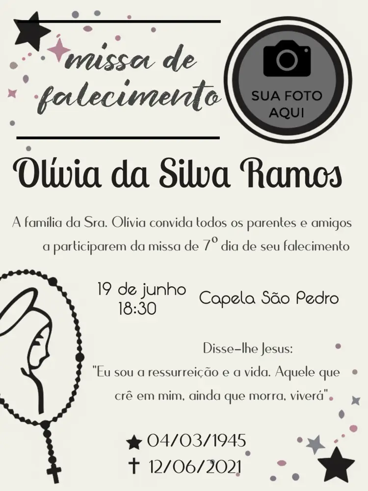 Convite Para Missa De Falecimento Com Foto Dia