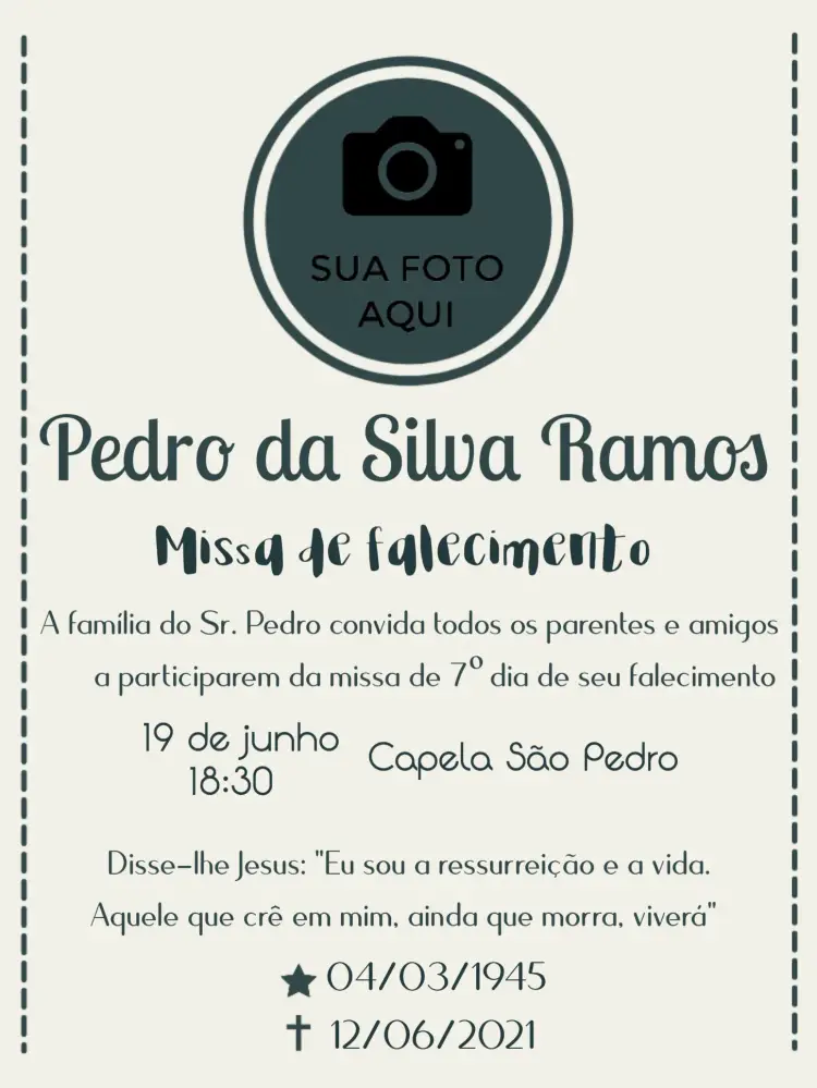 Convite Para Missa De Falecimento Com Foto Finados
