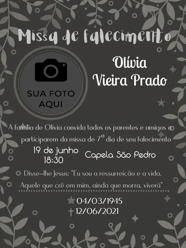 Convite Para Missa De Falecimento Com Foto Nota