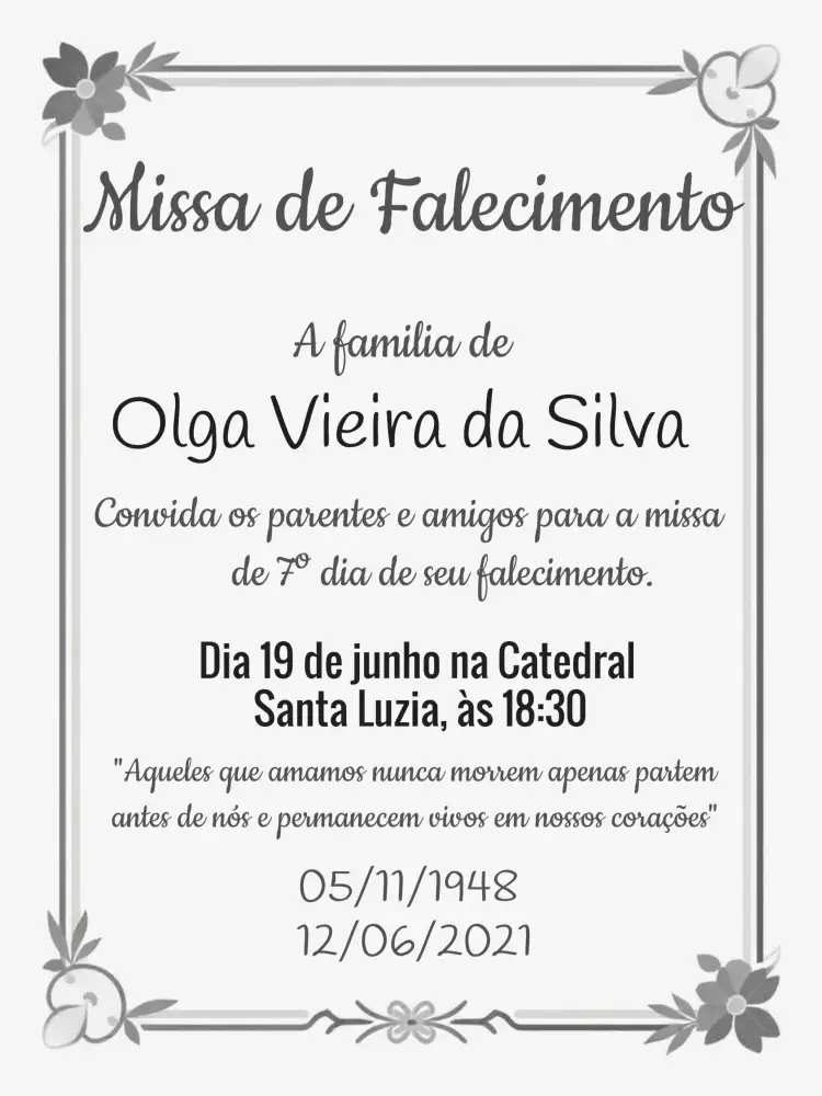 Convite Para Missa De Falecimento Dia – tema Datas Comemorativas cinza, preto, minimalista, elegante, sério, reflexivo