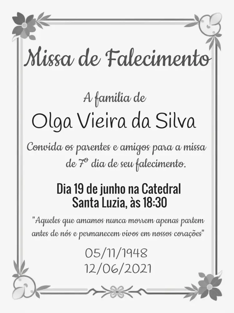 Convite Para Missa De Falecimento Dia