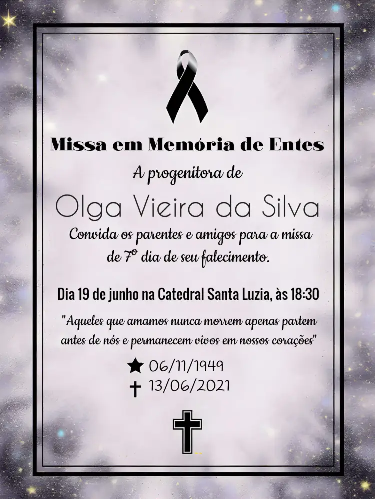 Convite Para Missa De Falecimento Recado