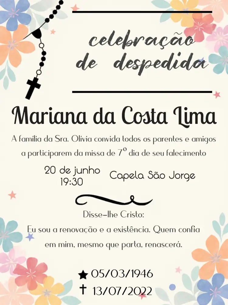 Para Missa De Falecimento Sétimo