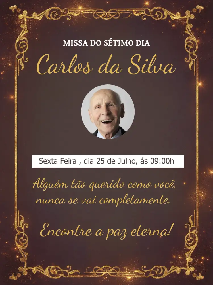 Convite Para Missa De Sétimo Dia Com Foto Santinho – tema Datas Comemorativas azul, sereno, minimalista, clássico, elegante, sutil