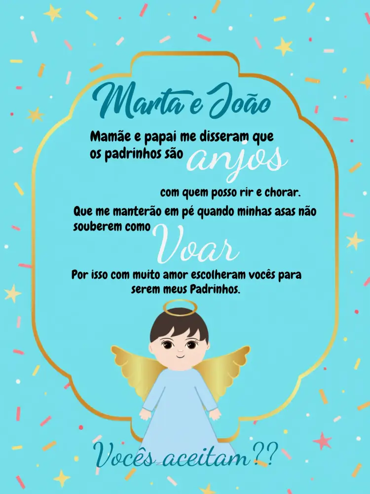 Convite Para Padrinhos Anjinho Azul