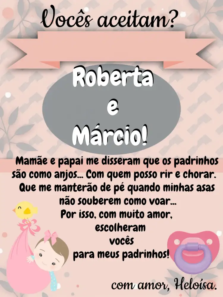 Convite Para Padrinhos Batismo Menina. – tema Batizado rosa, cinza, preto, infantil, delicado