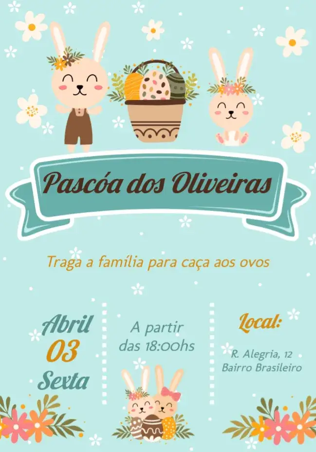 Convite Para Páscoa Easter – tema Datas Comemorativas colorido, divertido, lúdico, pastel, vintage, moderno