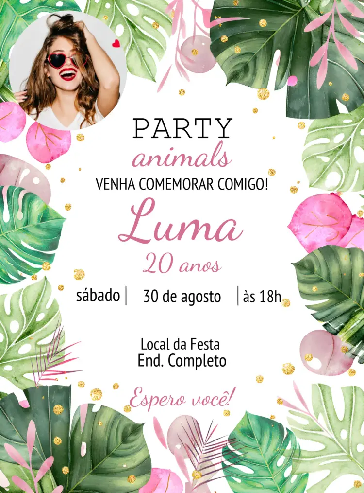 Convite Party Tropical Com Foto Glamour