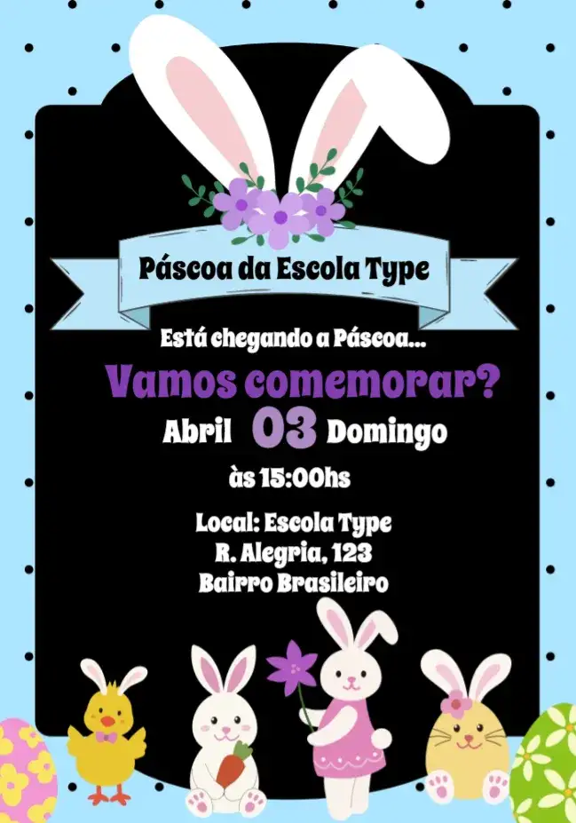 Convite Páscoa Caça – tema Datas Comemorativas colorido, lúdico, divertido, infantil, páscoa, natureza