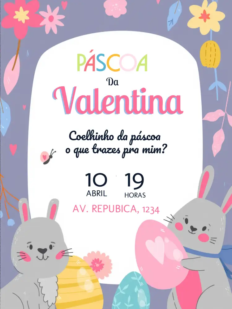 Convite Páscoa Caça – tema Datas Comemorativas colorido, lúdico, divertido, moderno, infantil