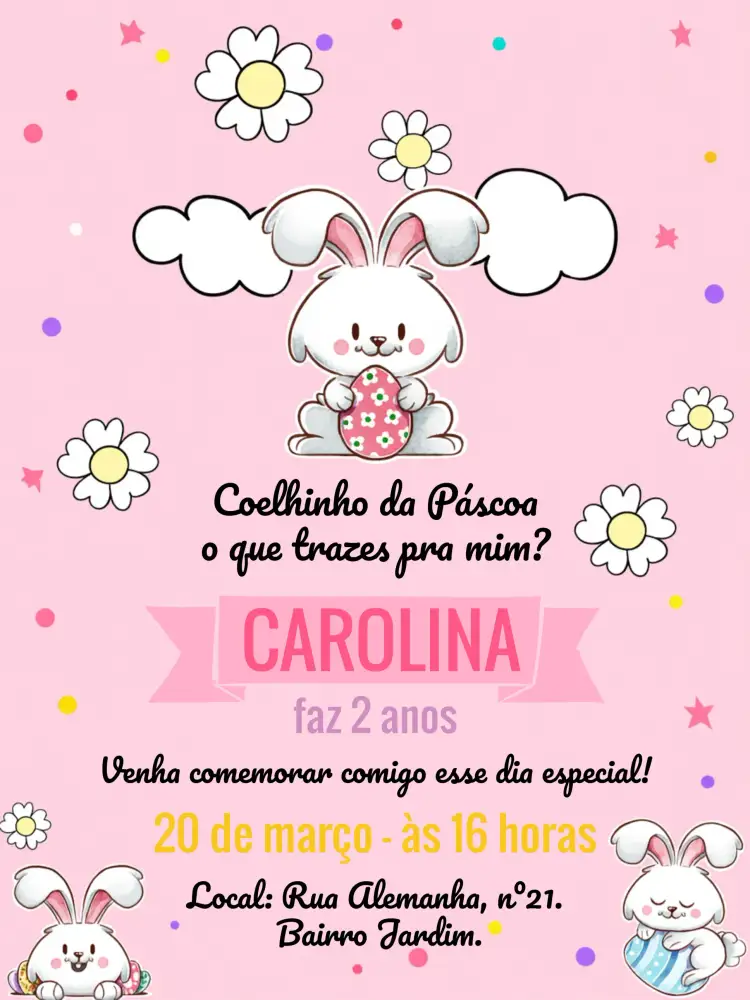 Convite Páscoa Cenoura – tema Datas Comemorativas colorido, lúdico, divertido, fresco, pastel, temática de Páscoa