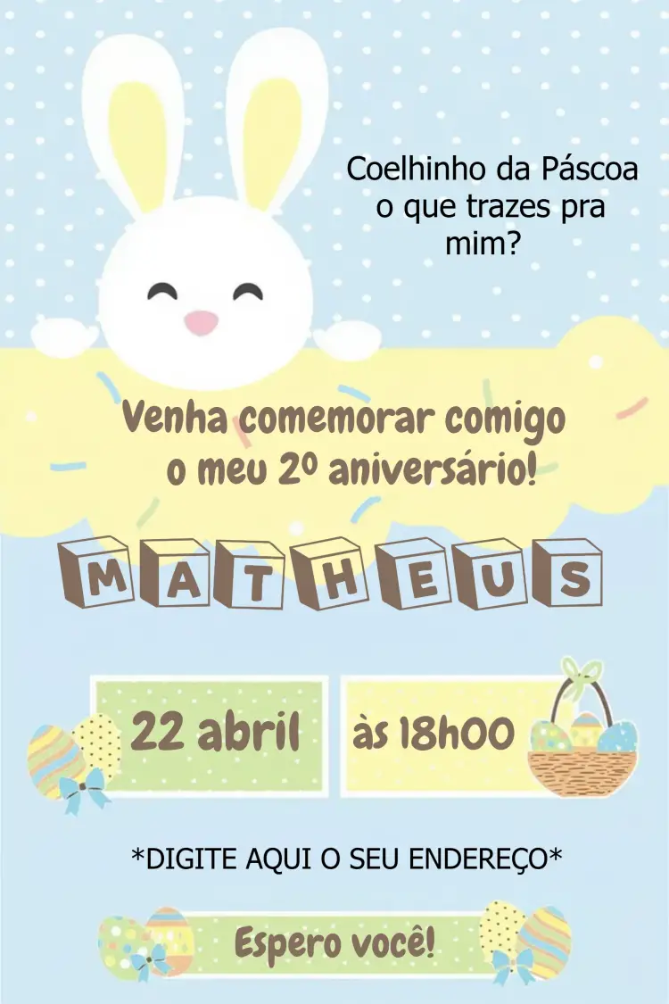 Convite Páscoa Coelhinho