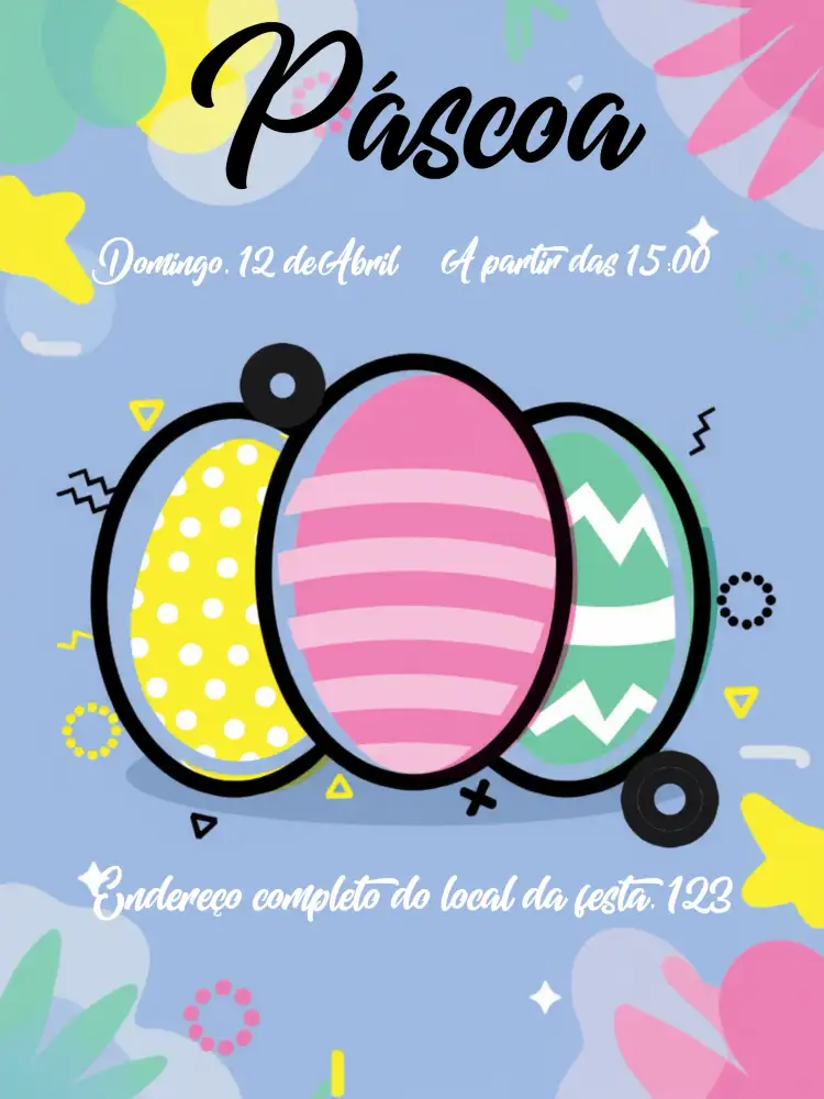 Convite Páscoa Coelho – tema Datas Comemorativas colorido, infantil, divertido, pascoal, animal