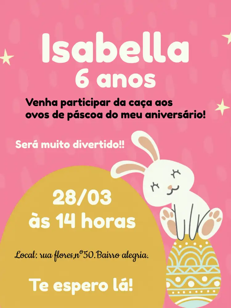 Convite Páscoa Coelho – tema Datas Comemorativas dourado, rosa, branco, coelhinho, divertido, temático
