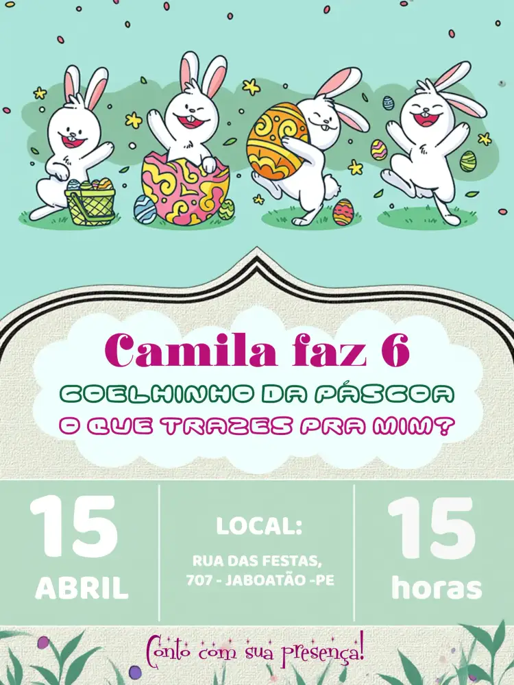 Convite Páscoa Colorido – tema Datas Comemorativas colorido, divertido, páscoa, alegre, fresquinho, vibrante