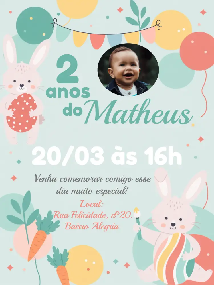 Convite Páscoa Com Foto Caca – tema Datas Comemorativas colorido, festivo, infantil, pascoal, alegre, divertido
