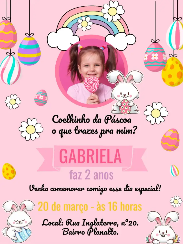 Convite Páscoa Com Foto Cenoura – tema Datas Comemorativas colorido, divertido, infantil, páscoa, animais, festivo