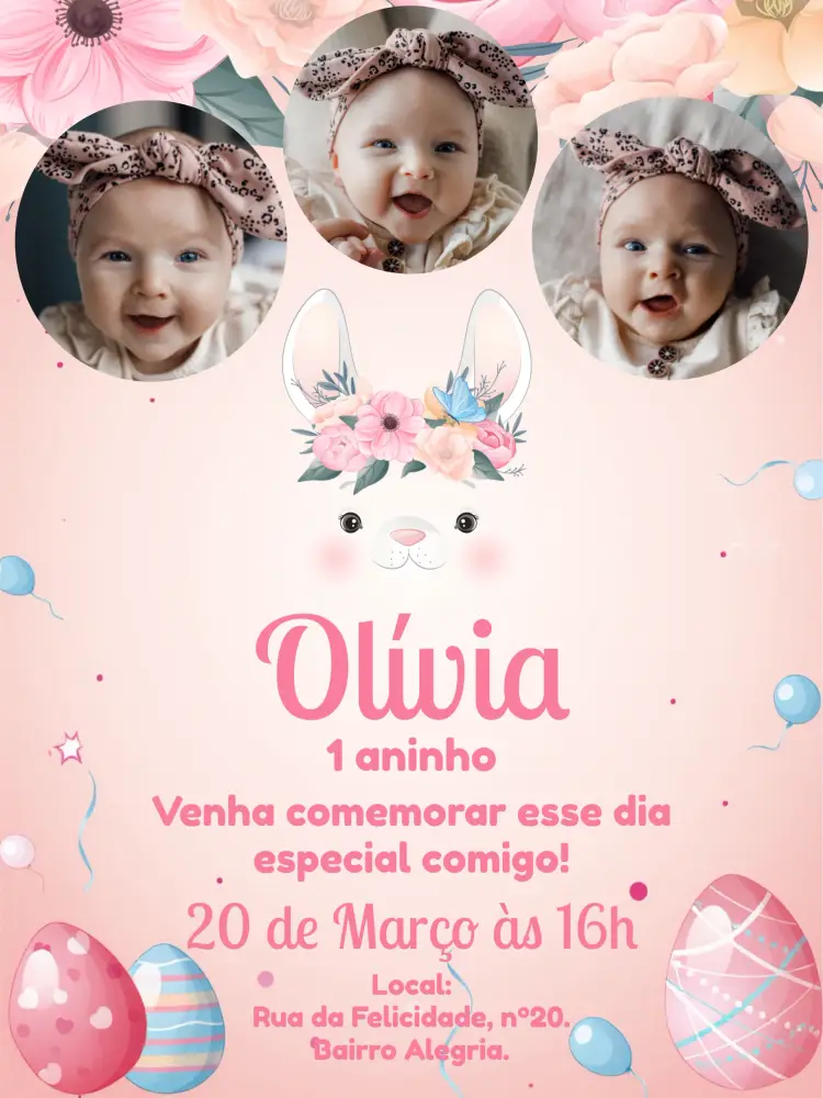 Convite Páscoa Com Foto Menina