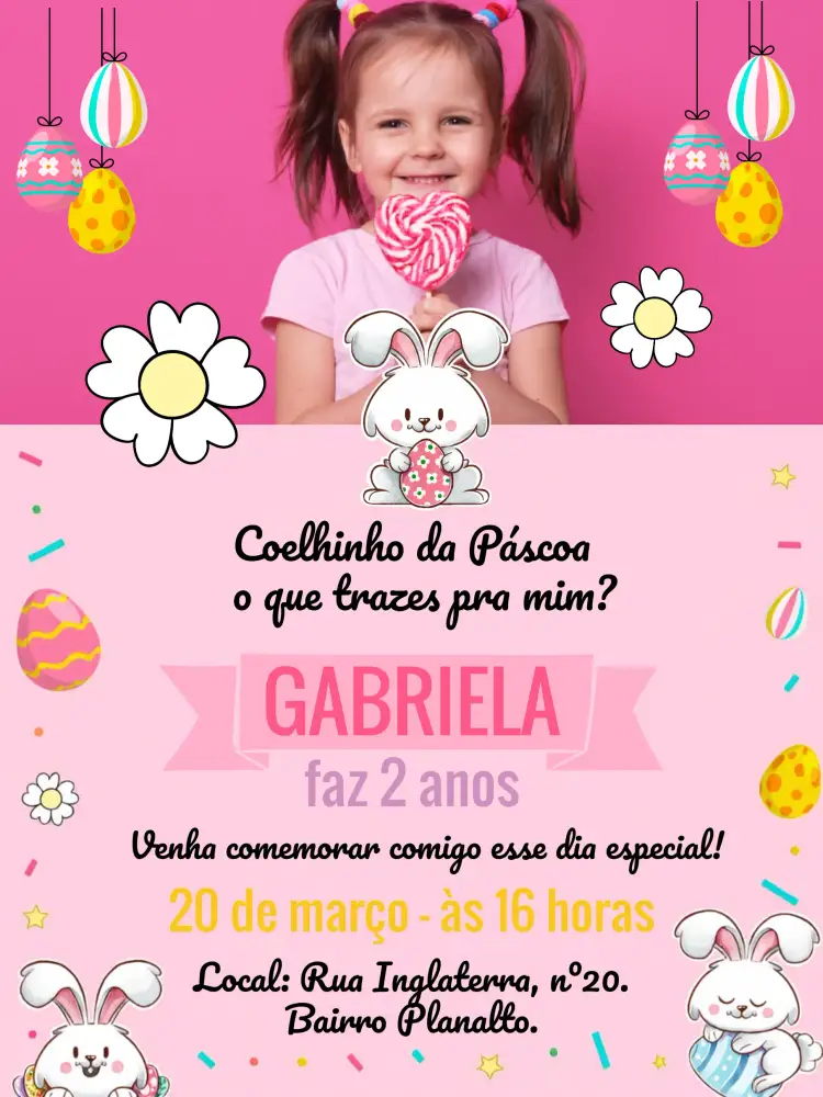 Convite Páscoa Com Foto Verde – tema Datas Comemorativas colorido, lúdico, divertido, infantil, natureza, páscoa