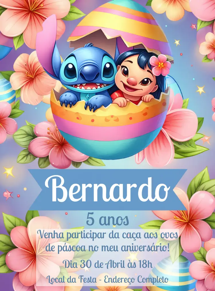 Convite Páscoa Lilo E Stitch Infantil