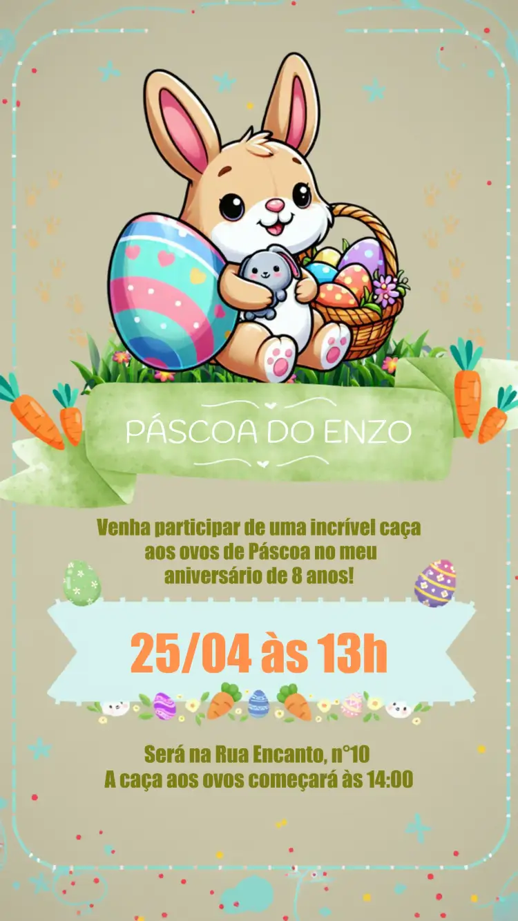 Convite Páscoa Ovo – tema Datas Comemorativas colorido, infantil, divertido, páscoa, lúdico, temático