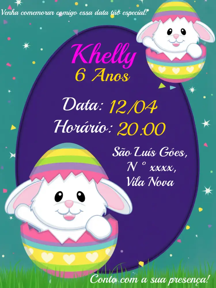 Convite Páscoa Roxo – tema Datas Comemorativas colorido, festivo, alegre, moderno, temático